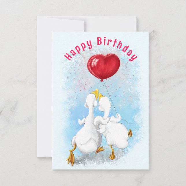 Funny Birthday Card with Couple Duck Love (Front)