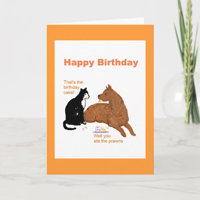 Funny Birthday Card with Dog and Cat. (Front)