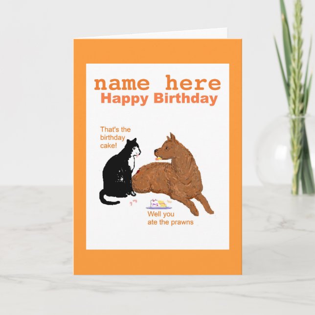 Funny Birthday Card with Dog, Cat Add name front (Front)