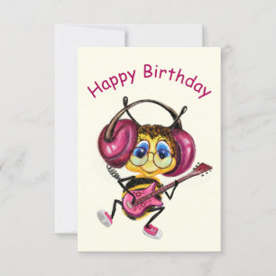 Funny Birthday Card with Guitar Player Bee