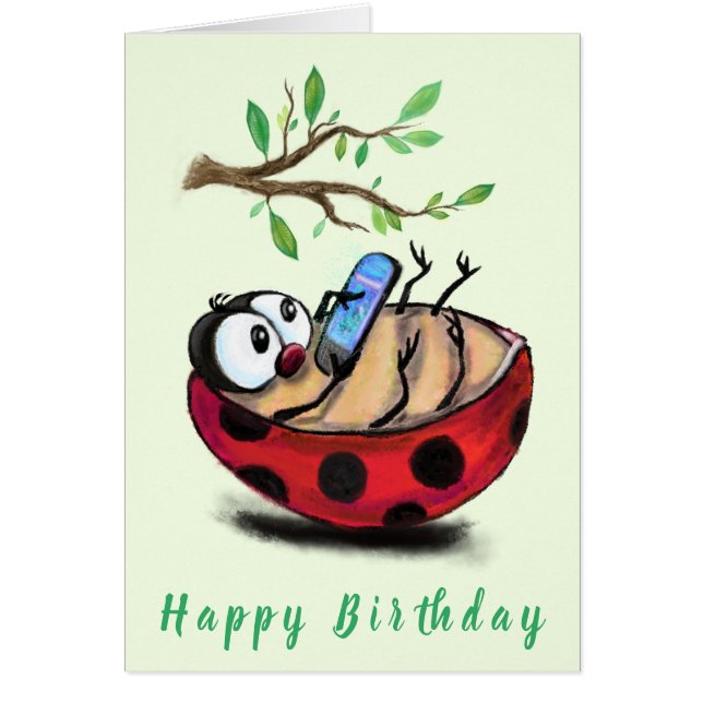 Funny Birthday Card with Happy Ladybug (Front)