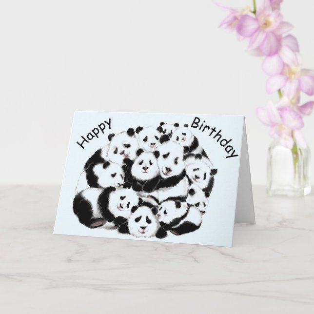 Funny Birthday Card with Happy Pandas (Orchid)