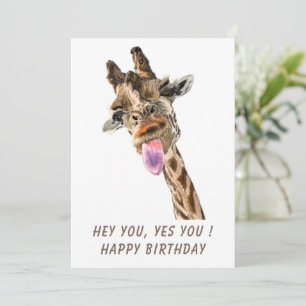 Funny Birthday Card with Happy Playful Giraffe
