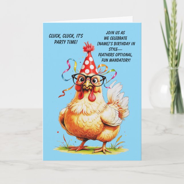Funny Birthday Card with Stylish Chicken (Front)