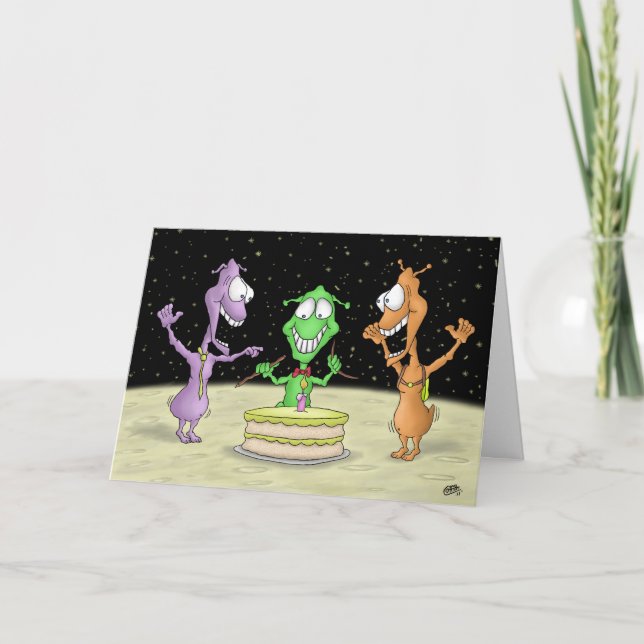 Funny Birthday Cards: Moon Party Card (Front)