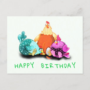 Funny Birthday Cards with Happy Chickens