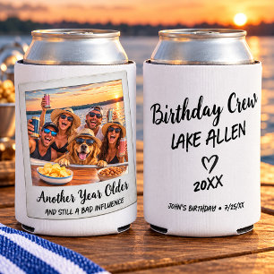 Funny Birthday Crew Custom Photo Can Cooler