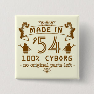 Funny Birthday Cyborg with Customisable Year 15 Cm Square Badge