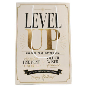 Funny birthday for friends – Age level unlocked Medium Gift Bag