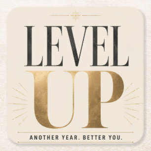 Funny birthday for friends – Age level unlocked Square Paper Coaster