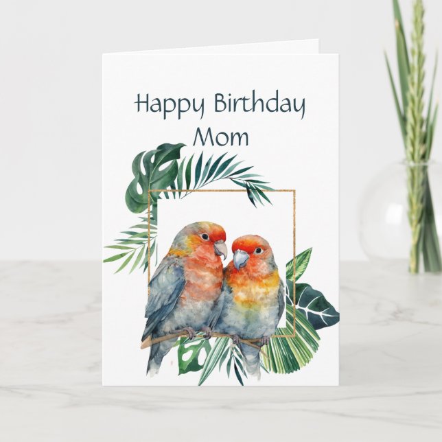 Funny Birthday for Mum Parrot Couple Birds Card (Front)