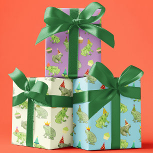 Funny Birthday Frogs Hand-Illustrated Cute Toads Wrapping Paper Sheet