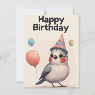 Funny Birthday Gift with Cute Bird & Balloons Postcard