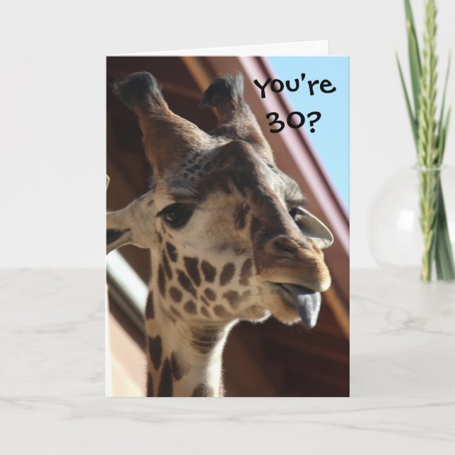 Funny Birthday Giraffe, Old friend, 30th Card (Front)
