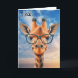 Funny Birthday Giraffe Wearing Eyeglasses Card<br><div class="desc">A giraffe wears stylish black-rimmed glasses against a soft blue background giving it an expressive and whimsical look.
Text can be changed.</div>