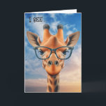 Funny Birthday Giraffe Wearing Eyeglasses Card<br><div class="desc">A giraffe wears stylish black-rimmed glasses against a soft blue background giving it an expressive and whimsical look.
Text can be changed.</div>