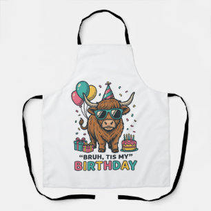 Funny Birthday Highland Cow Party Design_1 Apron