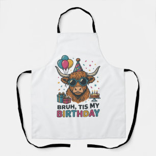 Funny Birthday Highland Cow Party Design_1 Apron