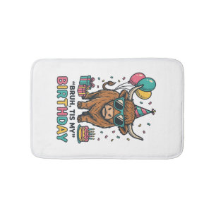 Funny Birthday Highland Cow Party Design_1 Bath Mat