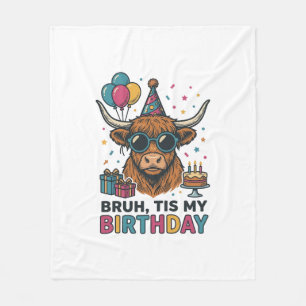 Funny Birthday Highland Cow Party Design_1 Fleece Blanket