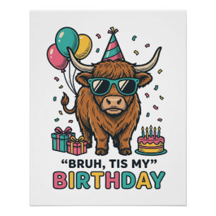 Funny Birthday Highland Cow Party Design_1 Poster