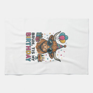 Funny Birthday Highland Cow Party Design_1 Tea Towel