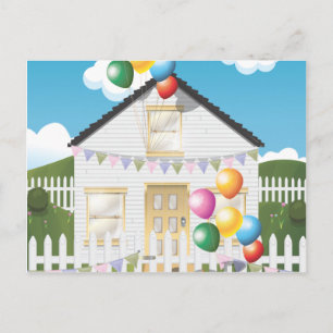Funny Birthday House with Baloons Postcard
