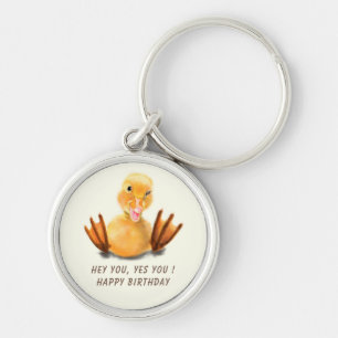 Funny Birthday Keychain Playful Winking Duckling