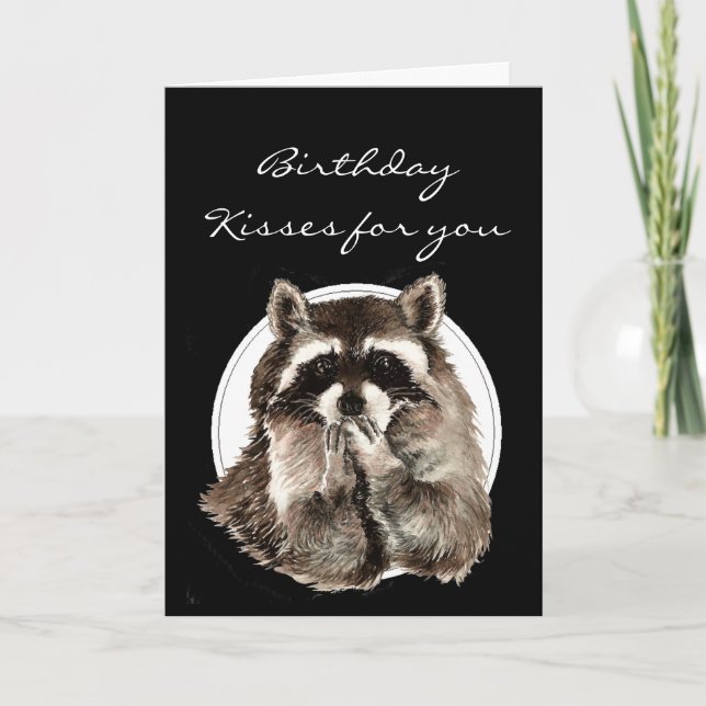 Funny Birthday Kissed for Friend with Cute Racoon Card (Front)