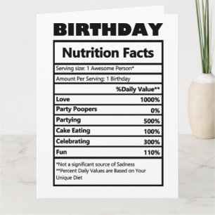 Funny Birthday Nutrition Facts Card