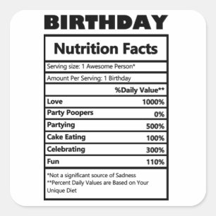 Funny Birthday Nutrition Facts Postcard Square Sticker
