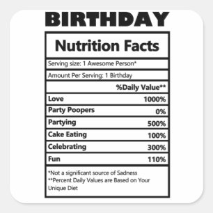 Funny Birthday Nutrition Facts Square Sticker