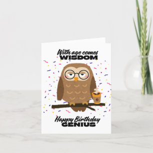 Funny Birthday Owl Coffee Genius Wisdom Card