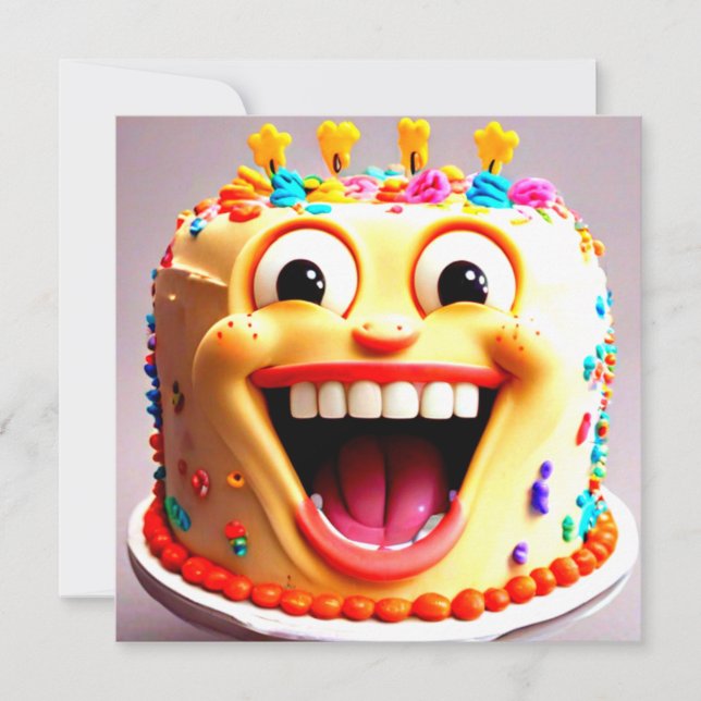 Funny Birthday Party Smiling Cake Invitation (Front)