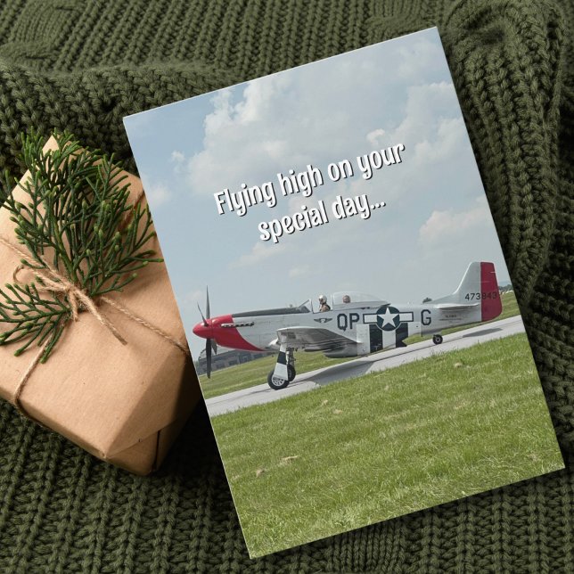 Funny Birthday Pilot P-51 Mustang Aeroplane Photo Card (Creator Uploaded)