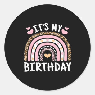 Funny birthday pink leopard rainbow happy birthday classic round sticker
