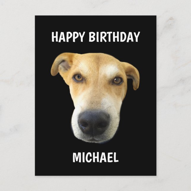 Funny Birthday Puppy Dog Face Personalised Postcard (Front)