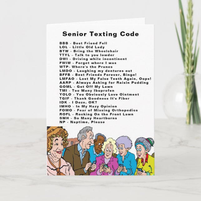 Funny Birthday Seniors Texting Code Card (Front)