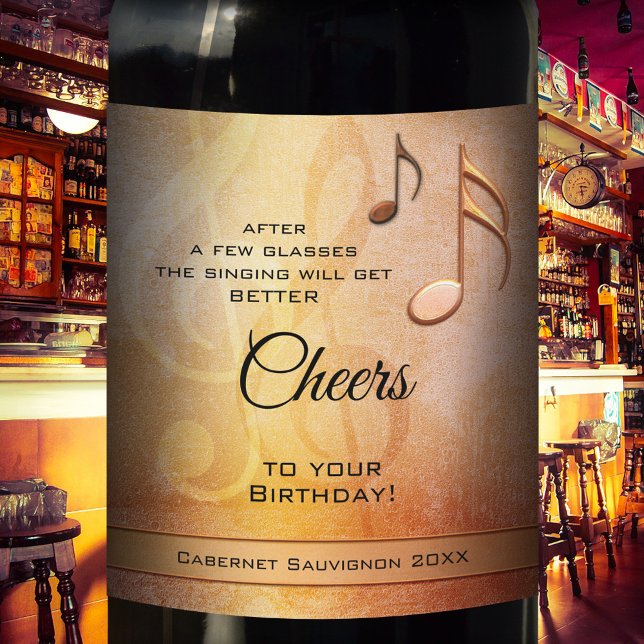 Funny Birthday Singing Music Wine Label (Creator Uploaded)
