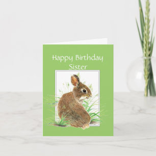 Funny Birthday Sister, Cute Rabbit, Carrot Cake Card