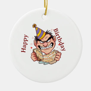 Funny Birthday Sticker Ceramic Ornament