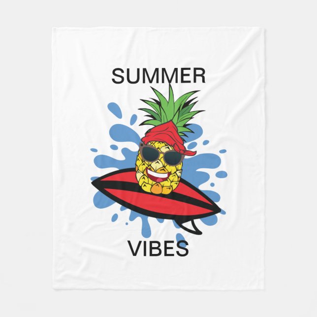 Funny Birthday Surfing Pineapple Fleece Blanket (Front)