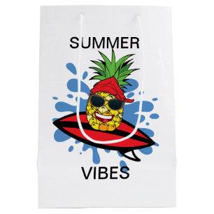 Funny Birthday Surfing Pineapple Medium Gift Bag