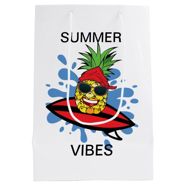 Funny Birthday Surfing Pineapple Medium Gift Bag (Back)