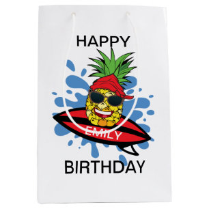 Funny Birthday Surfing Pineapple Medium Gift Bag
