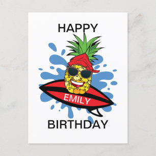 Funny Birthday Surfing Pineapple Postcard