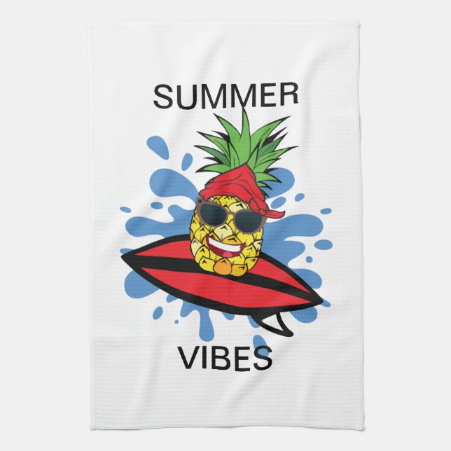 Funny Birthday Surfing Pineapple Tea Towel (Vertical)
