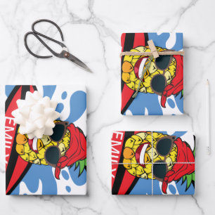 Funny Birthday Surfing Pineapple Wrapping Paper Sheet