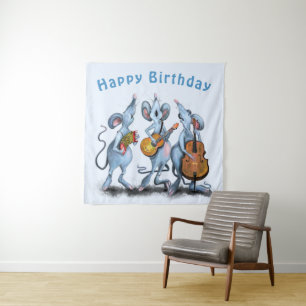 Funny Birthday Tapestry Happy Musical Mouse Band