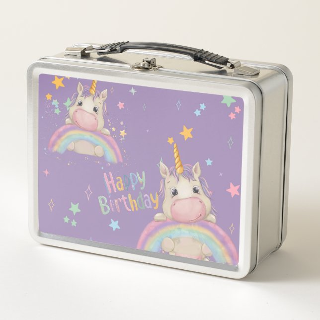 Funny Birthday Unicorn Metal Lunch Box (Front)